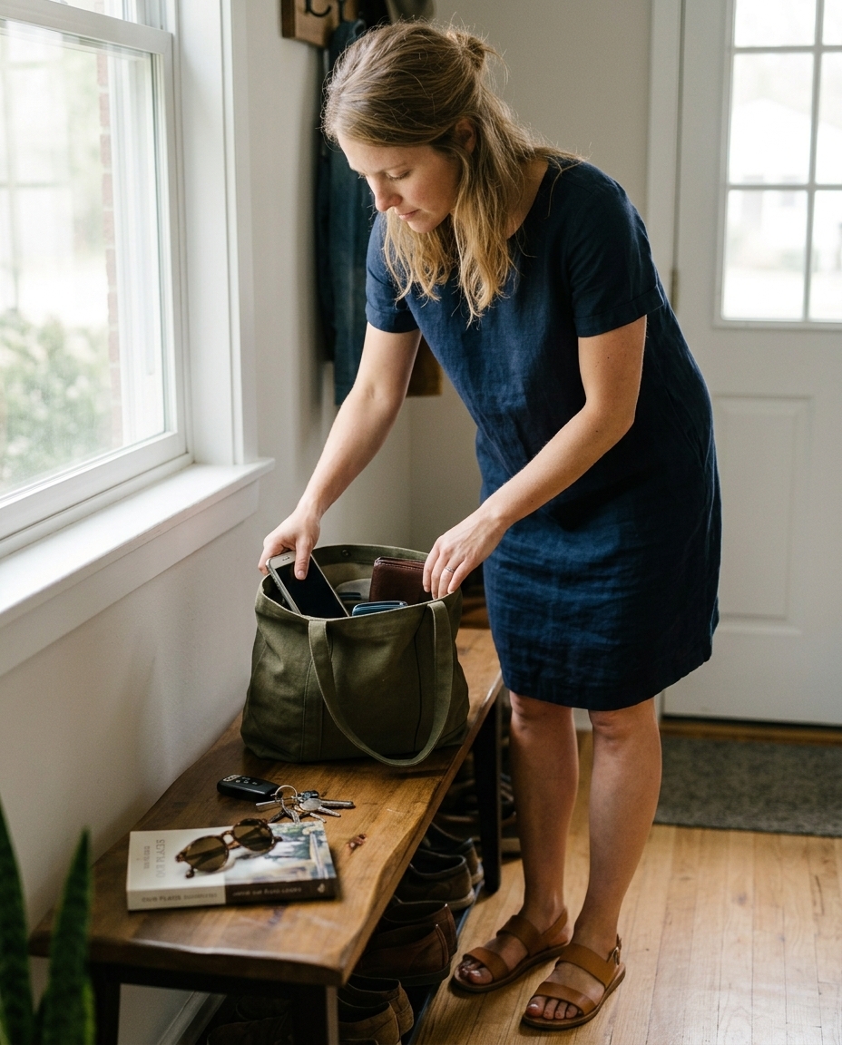 Woman packing a bag at home